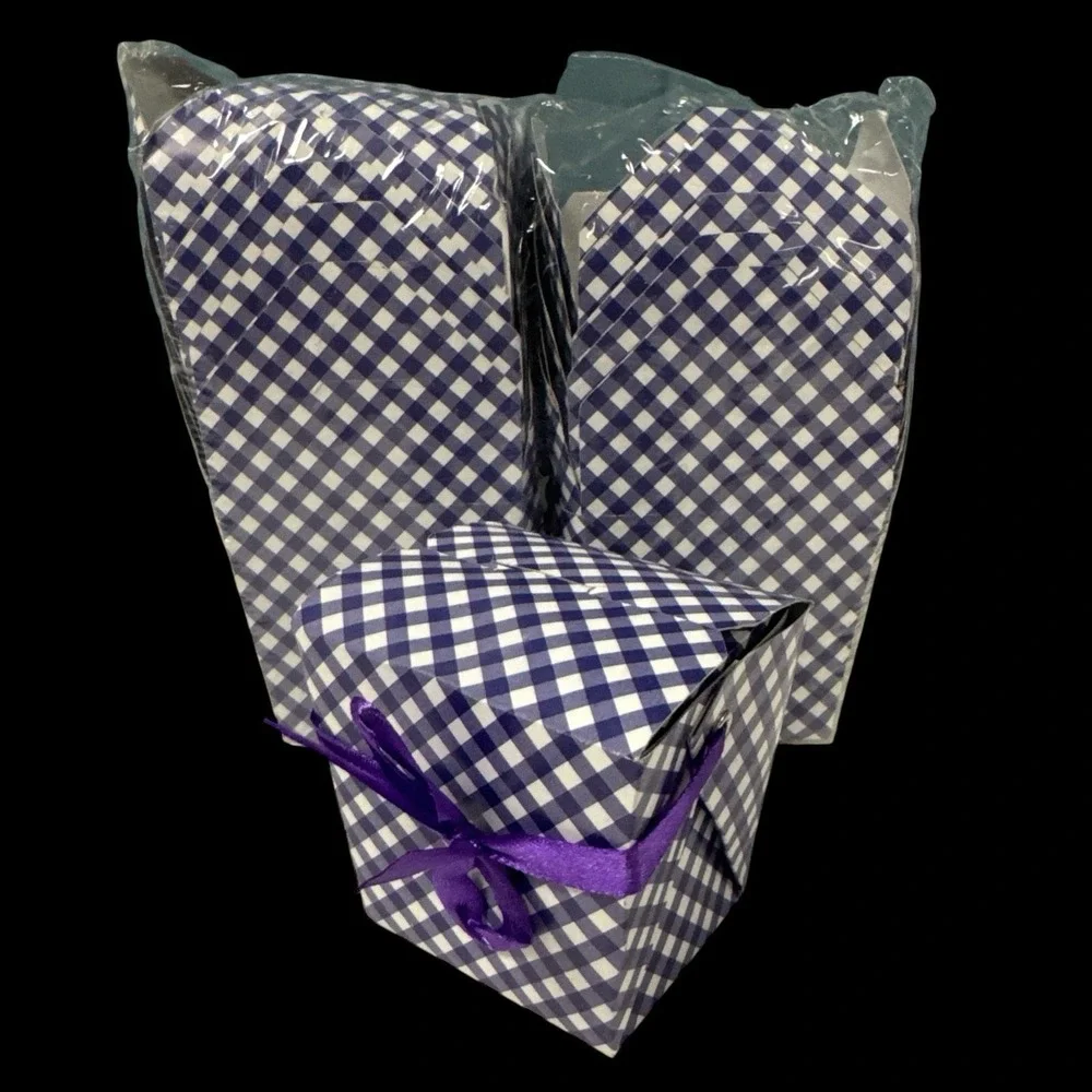 12 Mini Take Out Boxes Gingham Purple White Check‎ W/ Handle Goody Party Favor